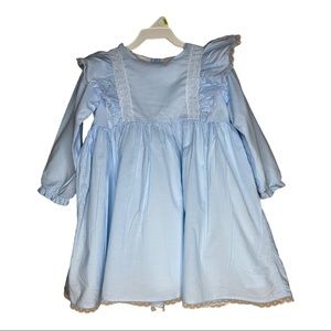 Cecil & Lou Dress Long Sleeve With Ruffle Lace Front Blue Button Back  Lined
